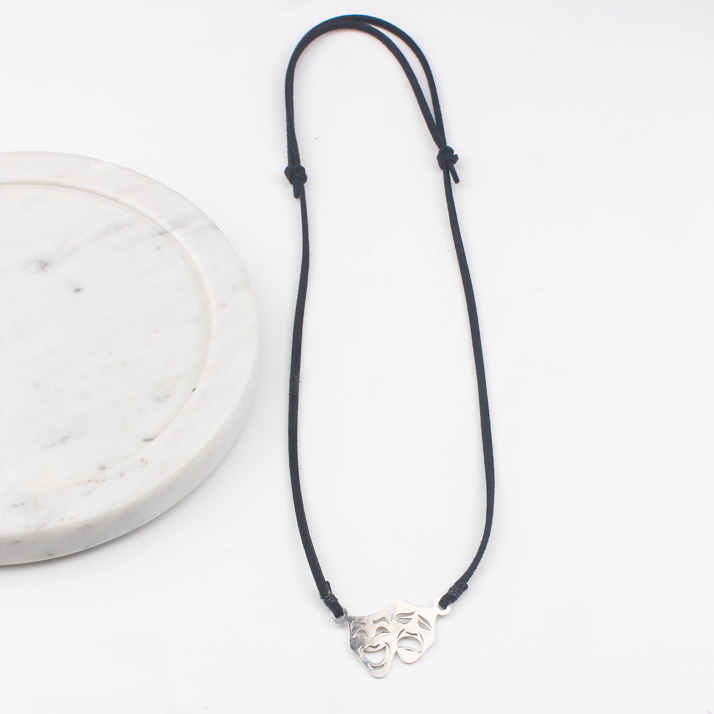 Melpomene and Thalia - Drama Pendant with Suede Cord