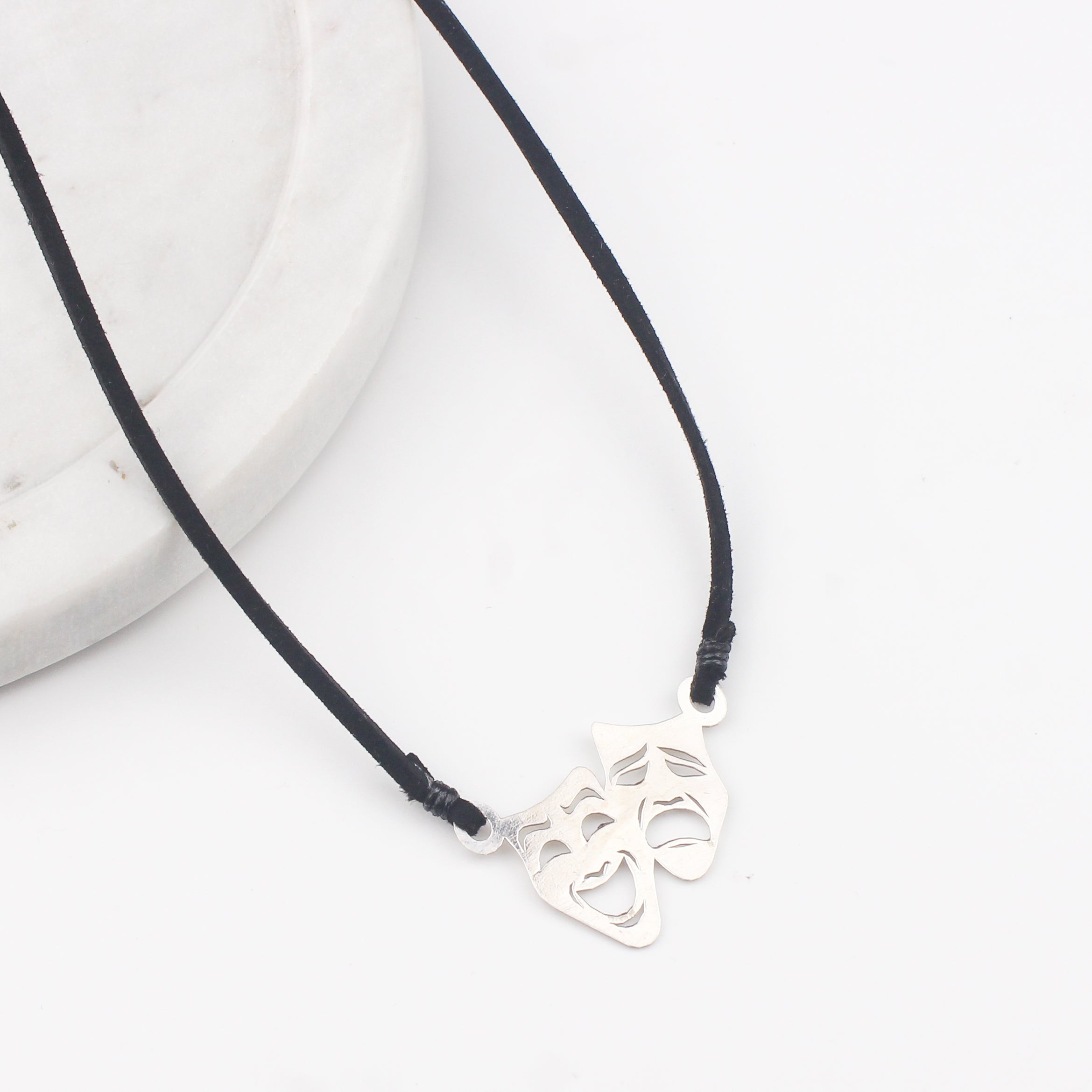 Melpomene and Thalia - Drama Pendant with Suede Cord