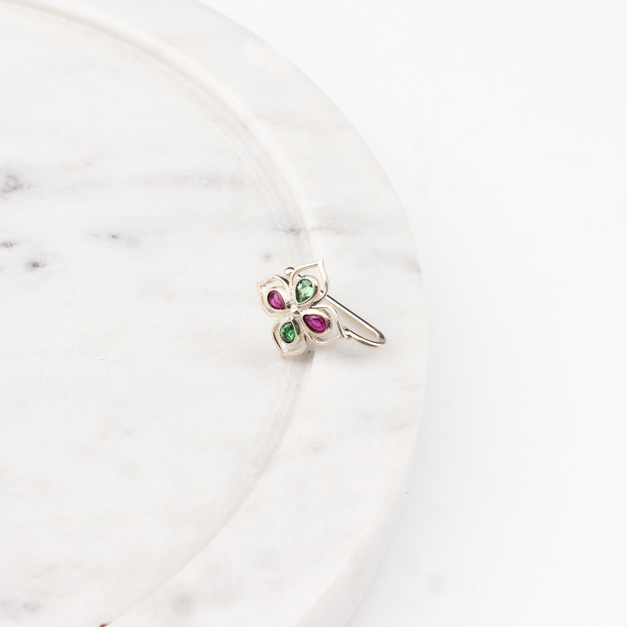 Silver Nakshatra Nose pin (Clip on)