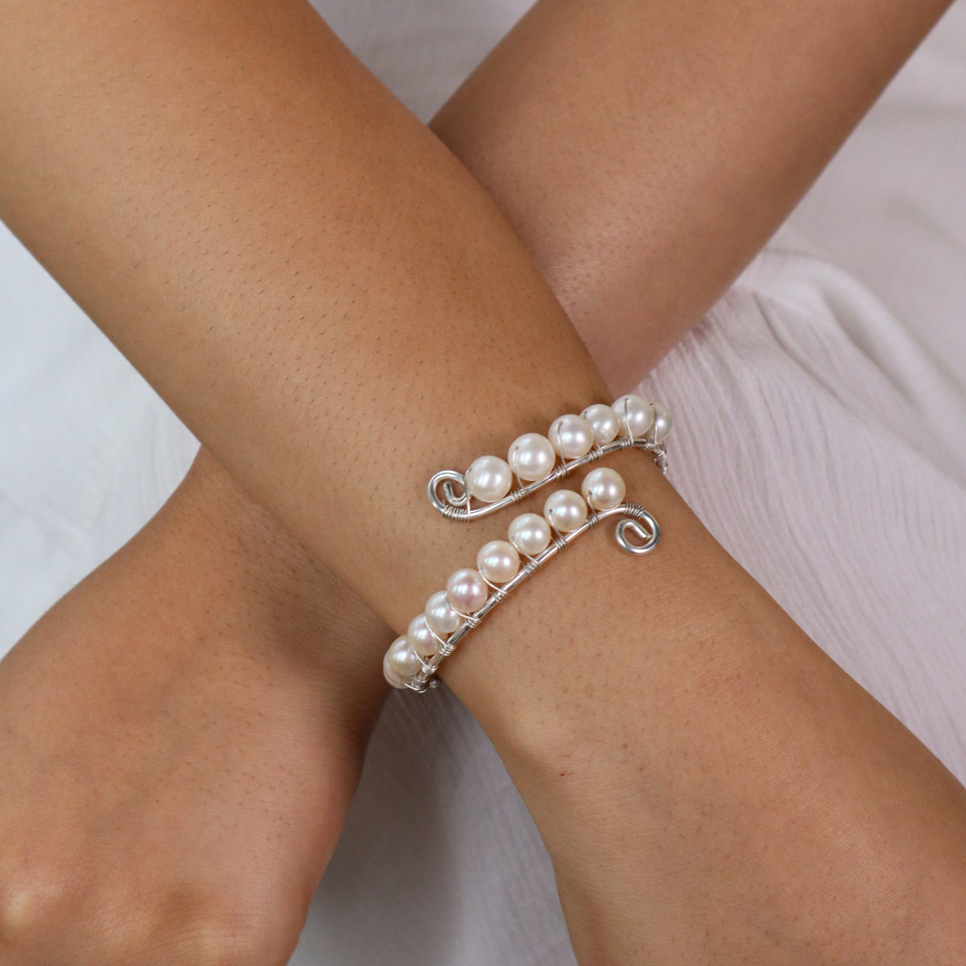 Woven Pearl Silver Bracelet