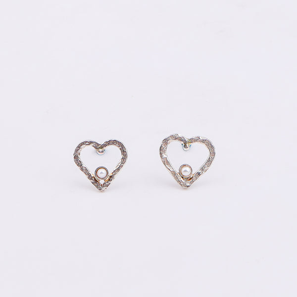 Sliver Heart and Pearl Earrings