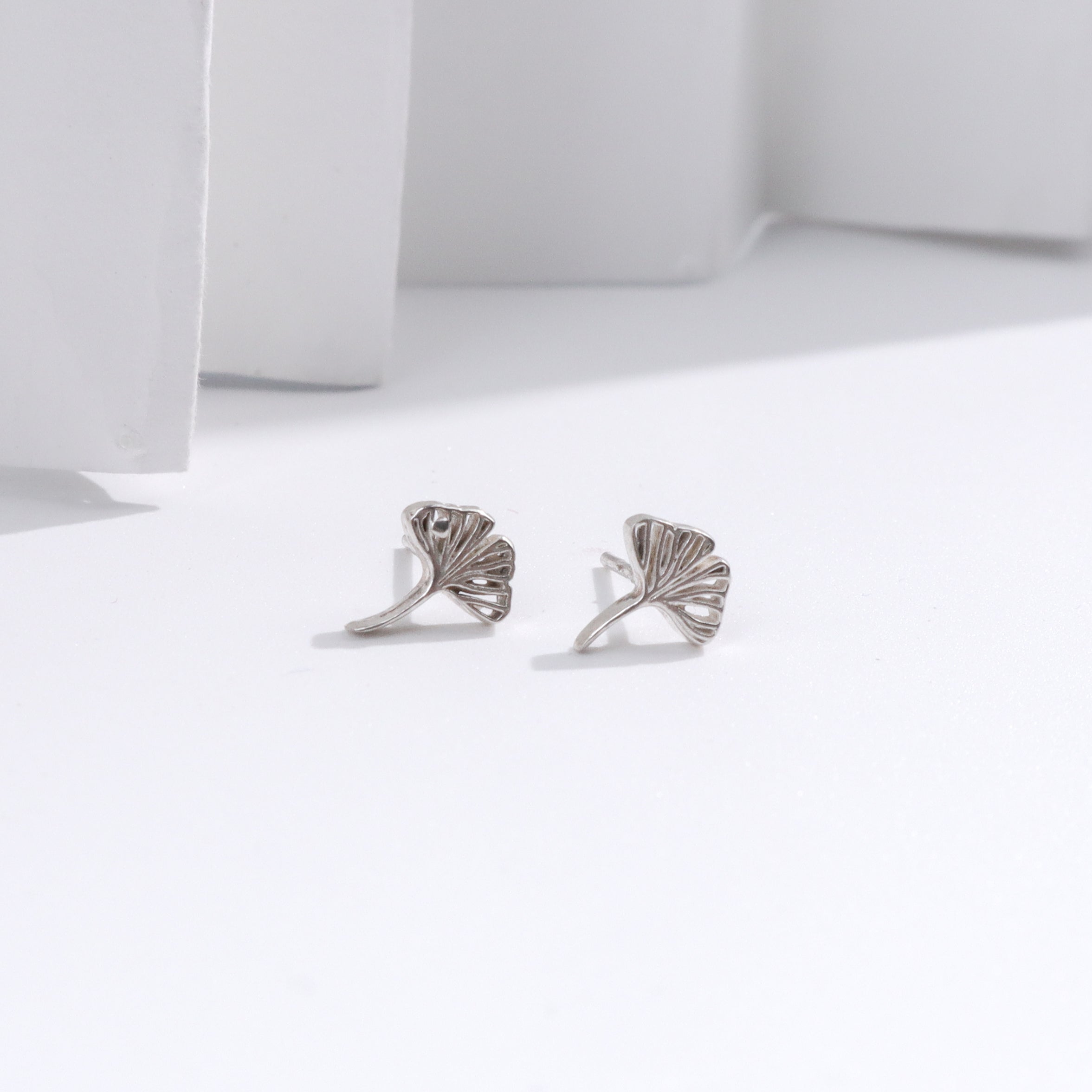Silver Ginkgo Leaf Stud earrings in 92.5 silver