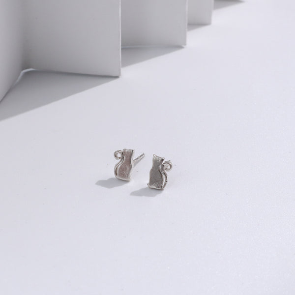 Silver cat stud earrings for jewelry lovers