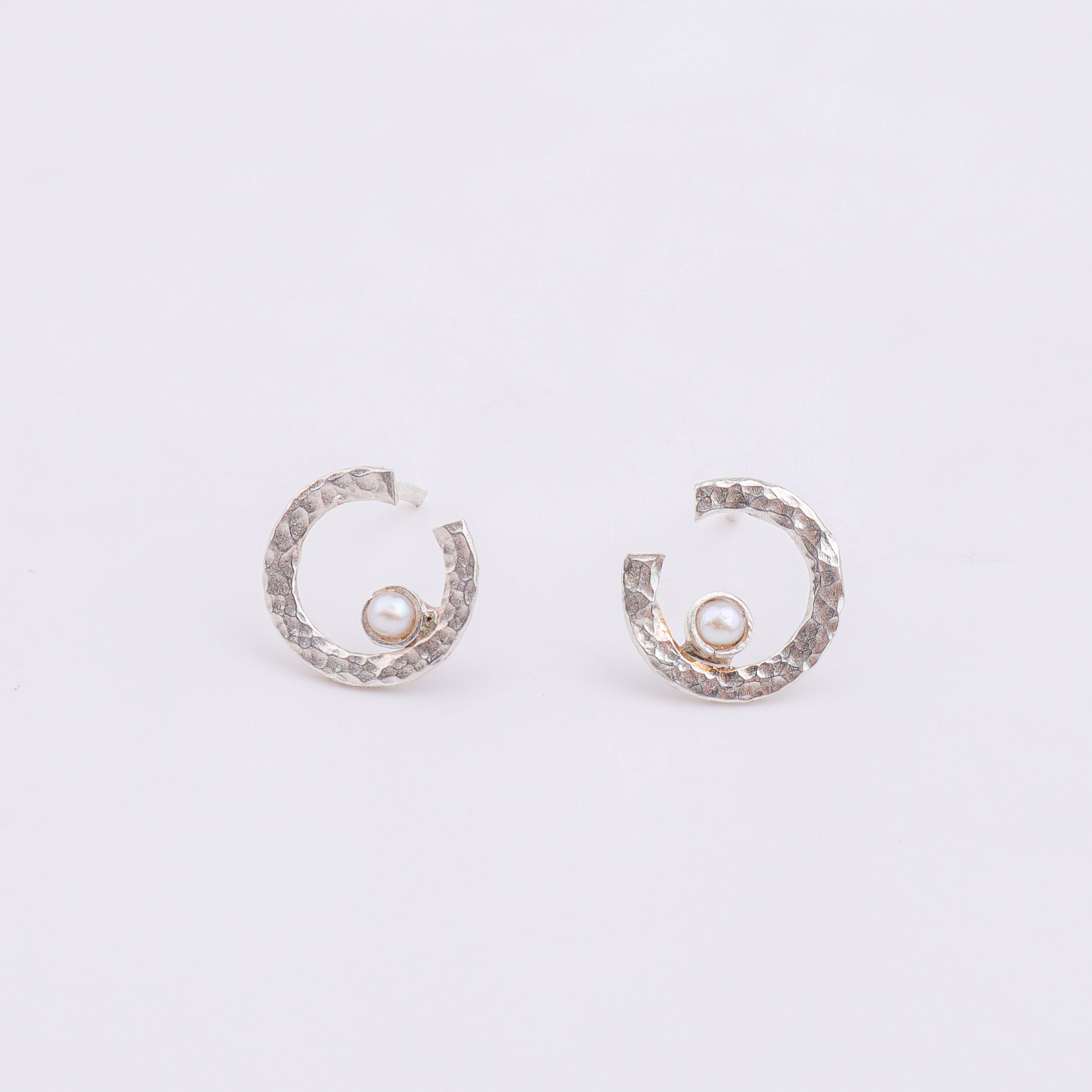 Sliver Semi-Circle and Pearl Earrings