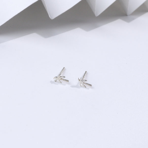 Silver Coconut Tree Stud earrings on white background