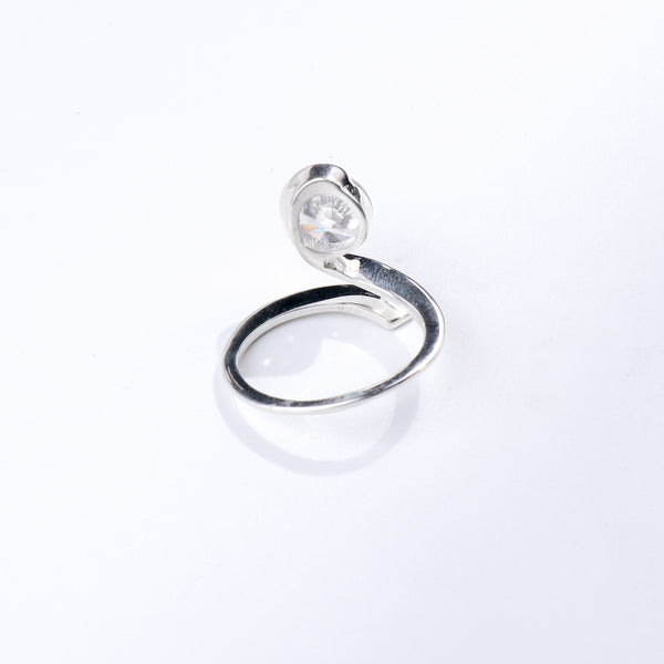 Sterling silver solitaire adjustable ring with clear CZ stone
