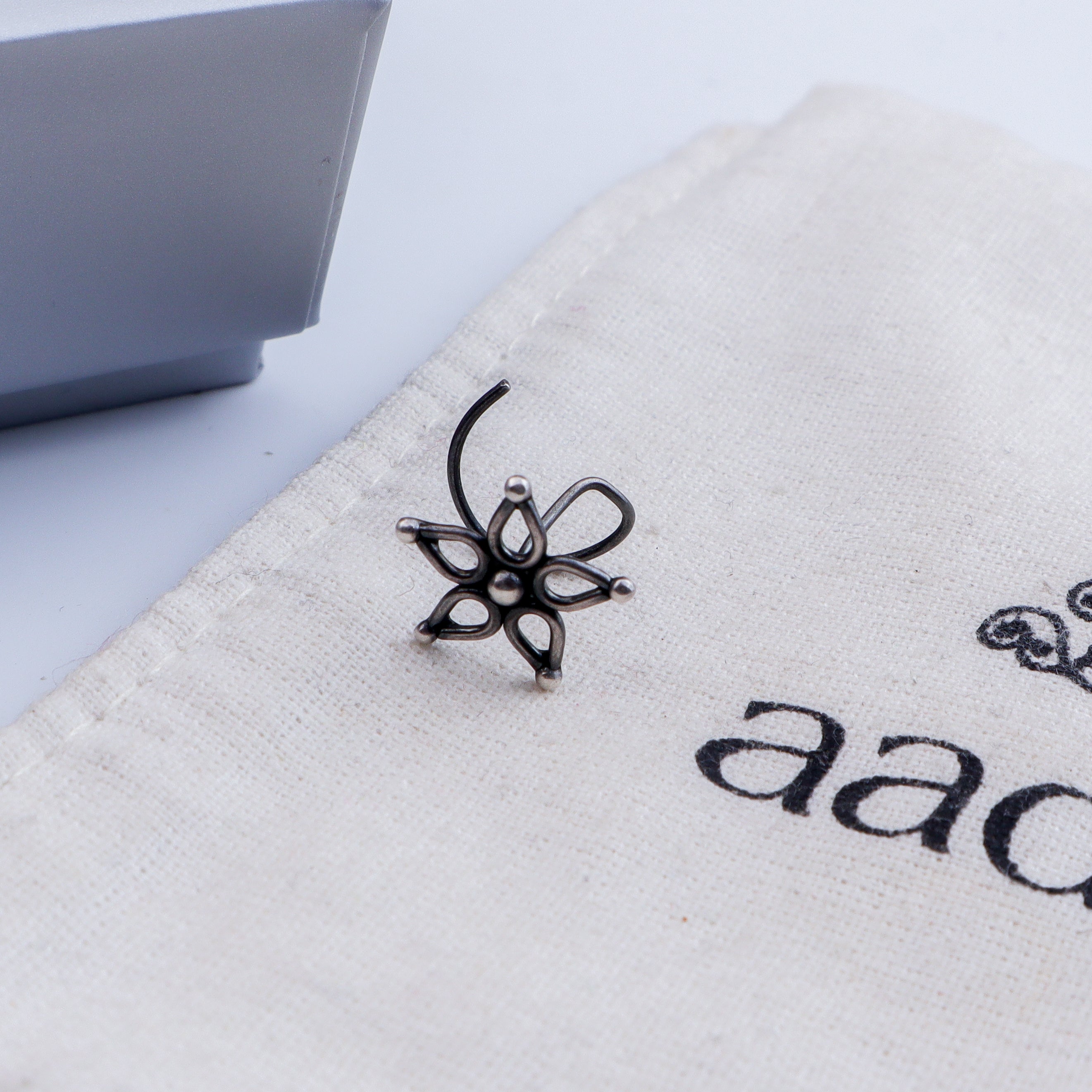 Handmade Silver Flower Nosepin (Pierced) - 5 Petals