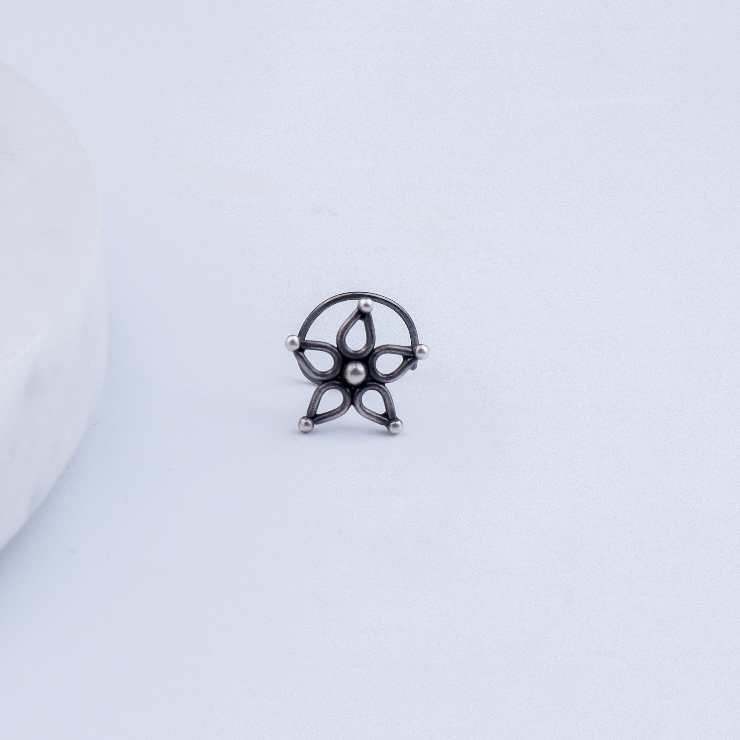 Handmade Silver Flower Nosepin (Pierced) - 5 Petals
