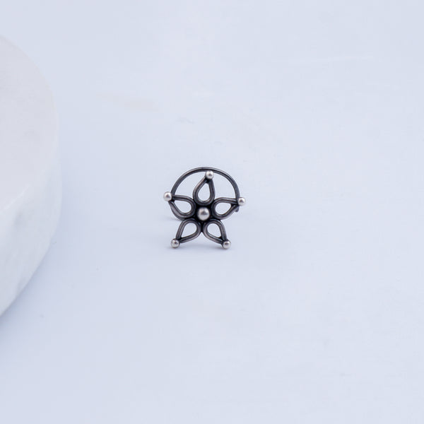 Handmade Silver Flower Nosepin (Pierced) - 5 Petals
