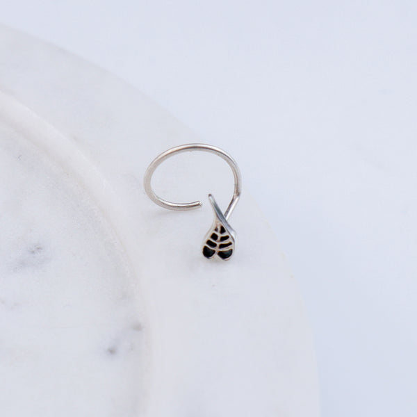 Peepal Leaf Nose pin ( Pierced ) - Silver oxidised
