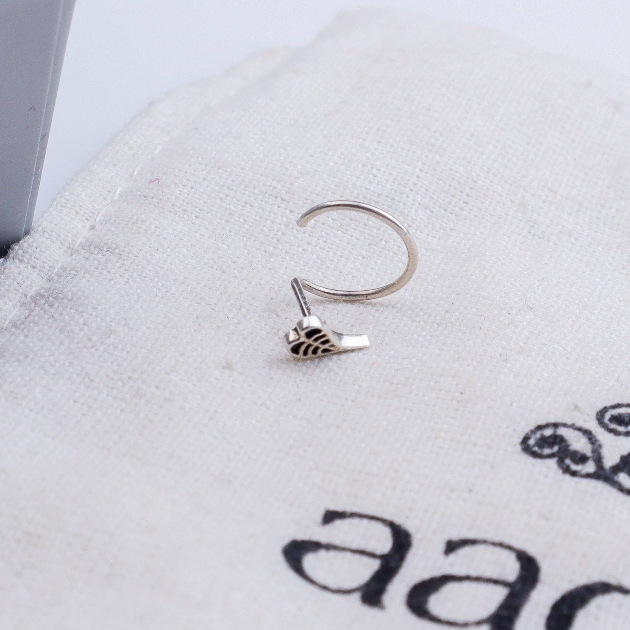 Peepal Leaf Nose pin ( Pierced ) - Silver oxidised