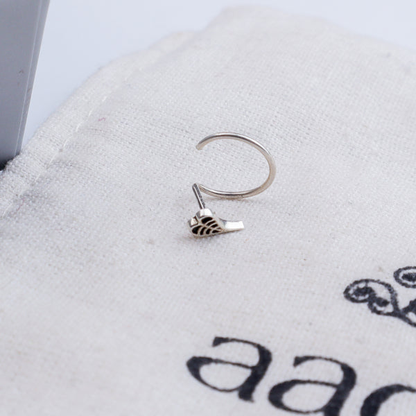 Peepal Leaf Nose pin ( Pierced ) - Silver oxidised