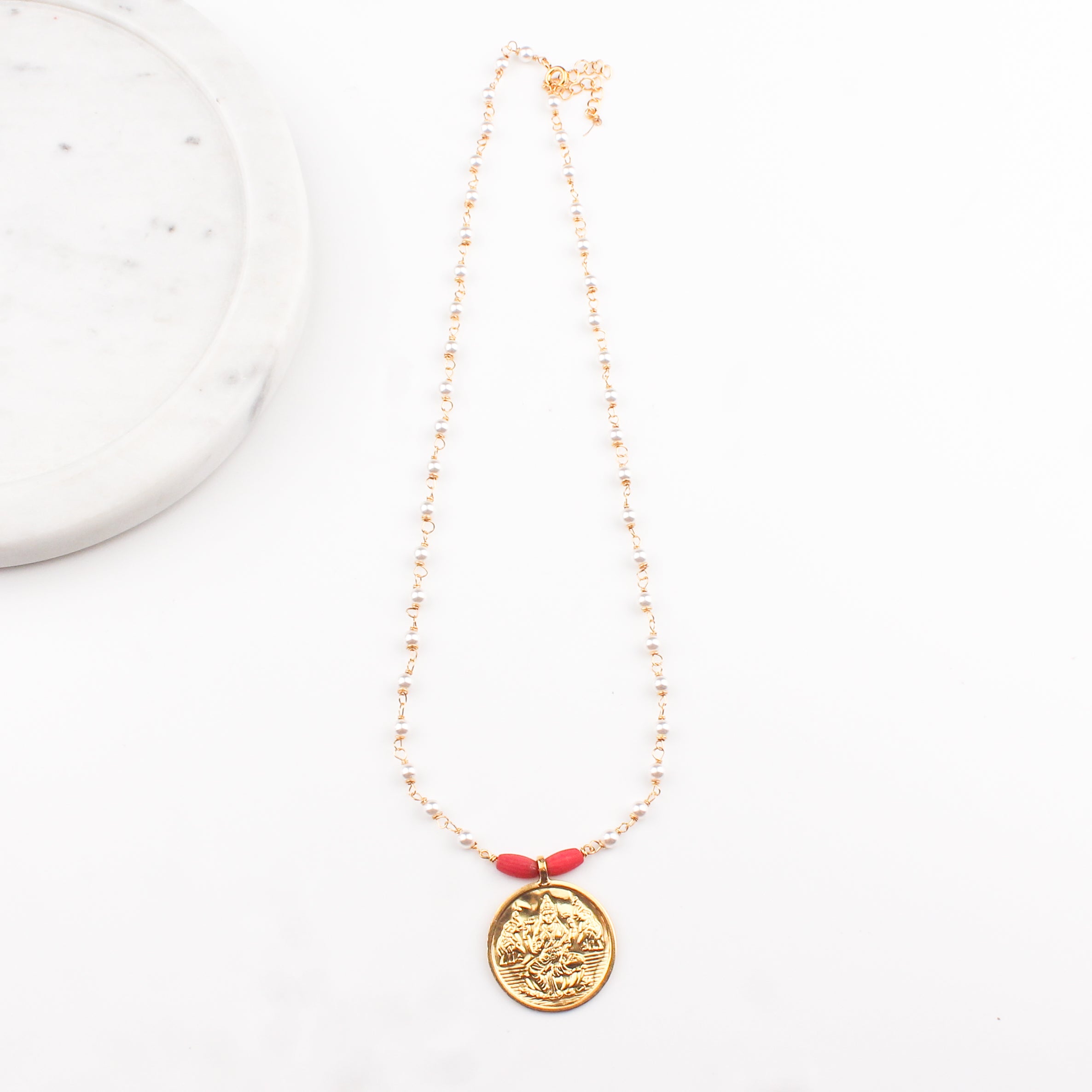 Silver Coin Necklace Gold Plated with Pearls