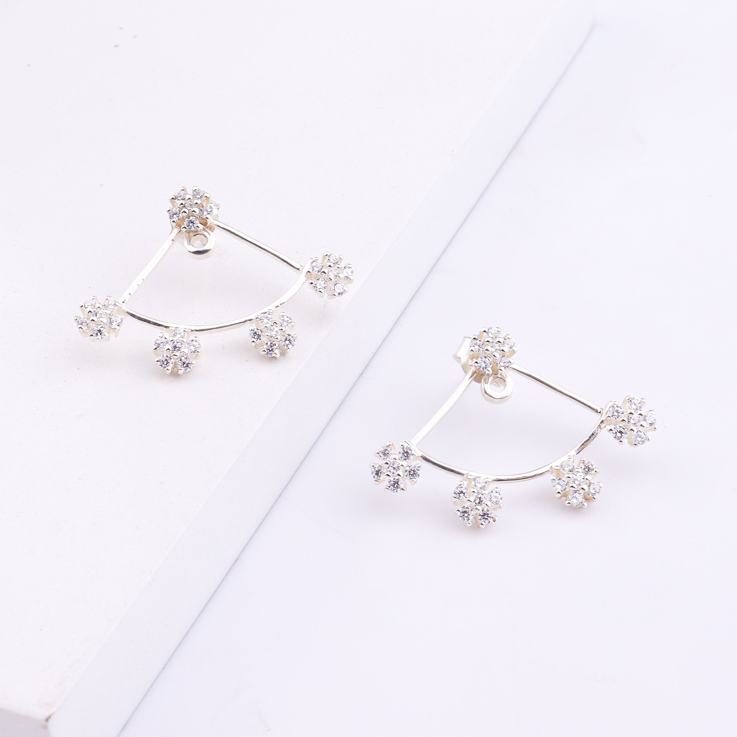 Flower CZ Jacket Earrings