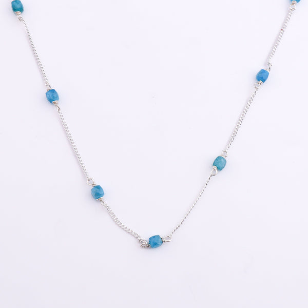 Silver chain with blue apatite beads