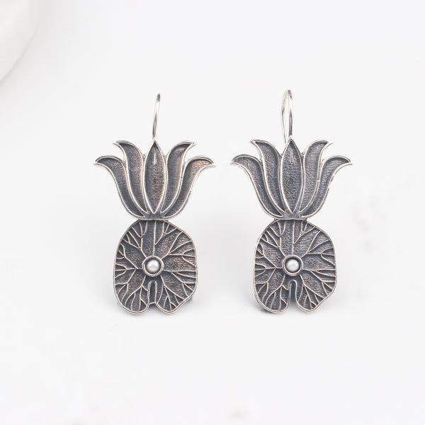 Lotus and Lotus Leaf earrings - Moha Maya Collection