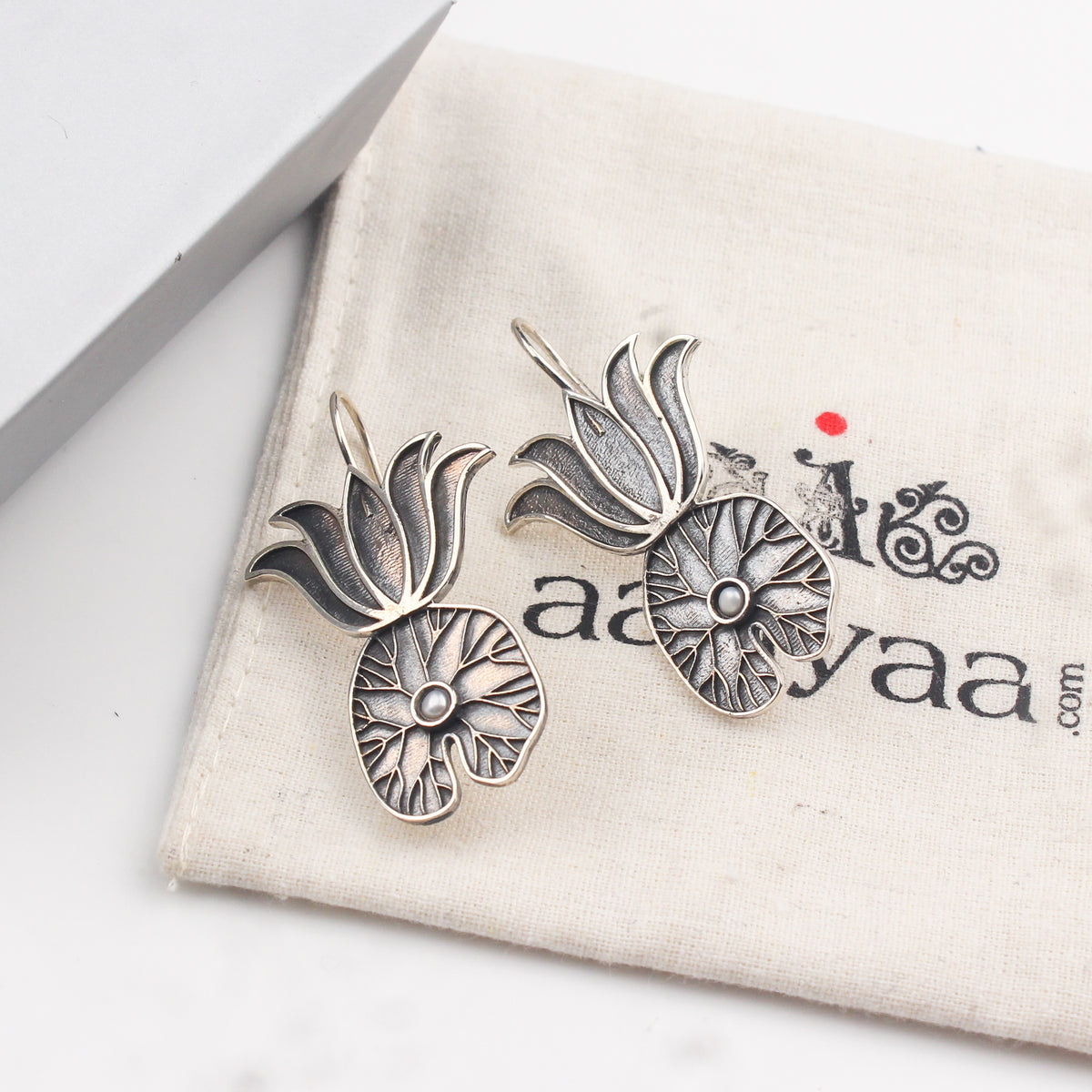 Lotus and Lotus Leaf earrings - Moha Maya Collection
