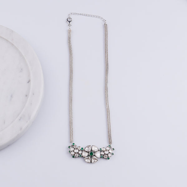 Polki Choker Silver Necklace (Moissanite)