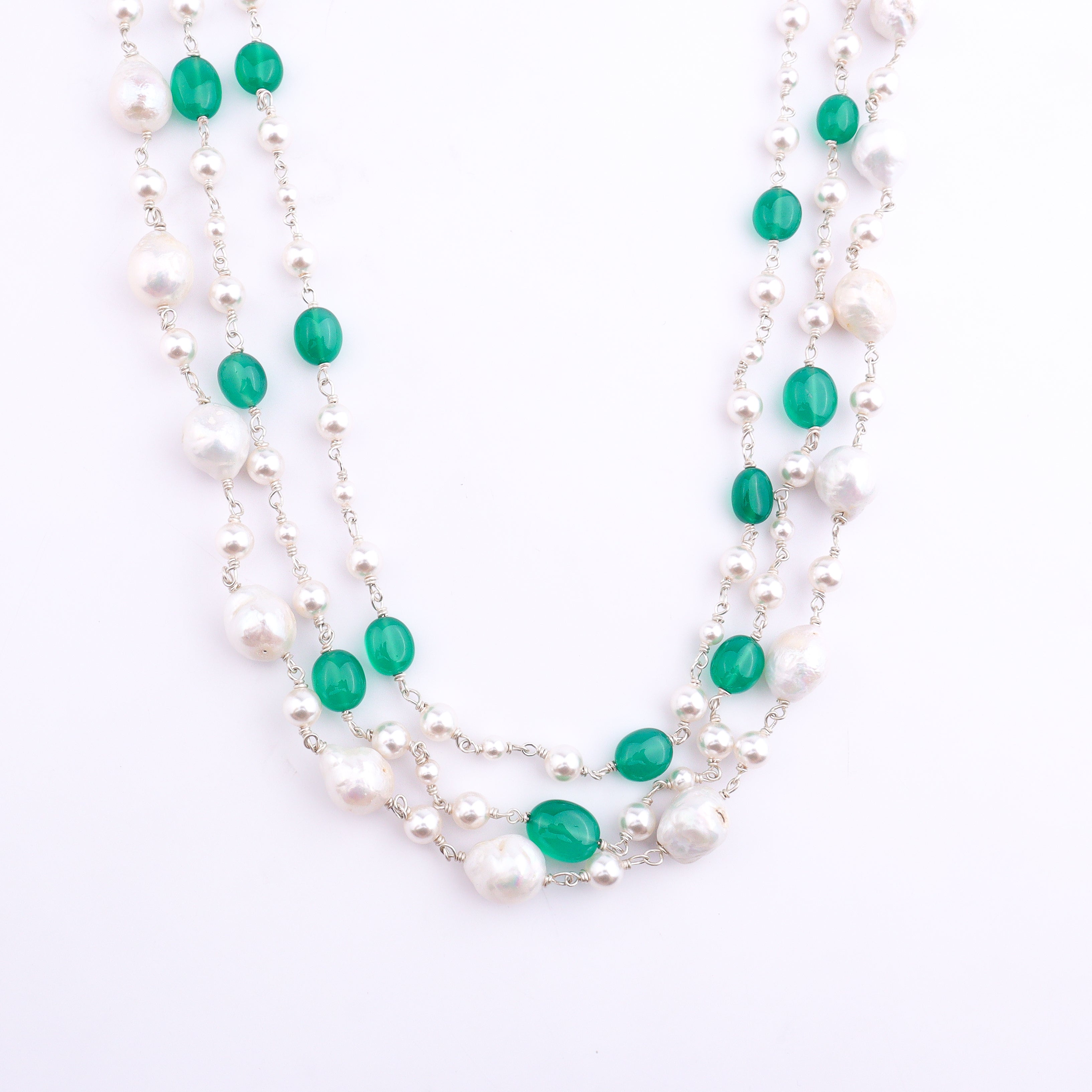 Luxe Necklace - Freshwater Pearls and Green Onyx