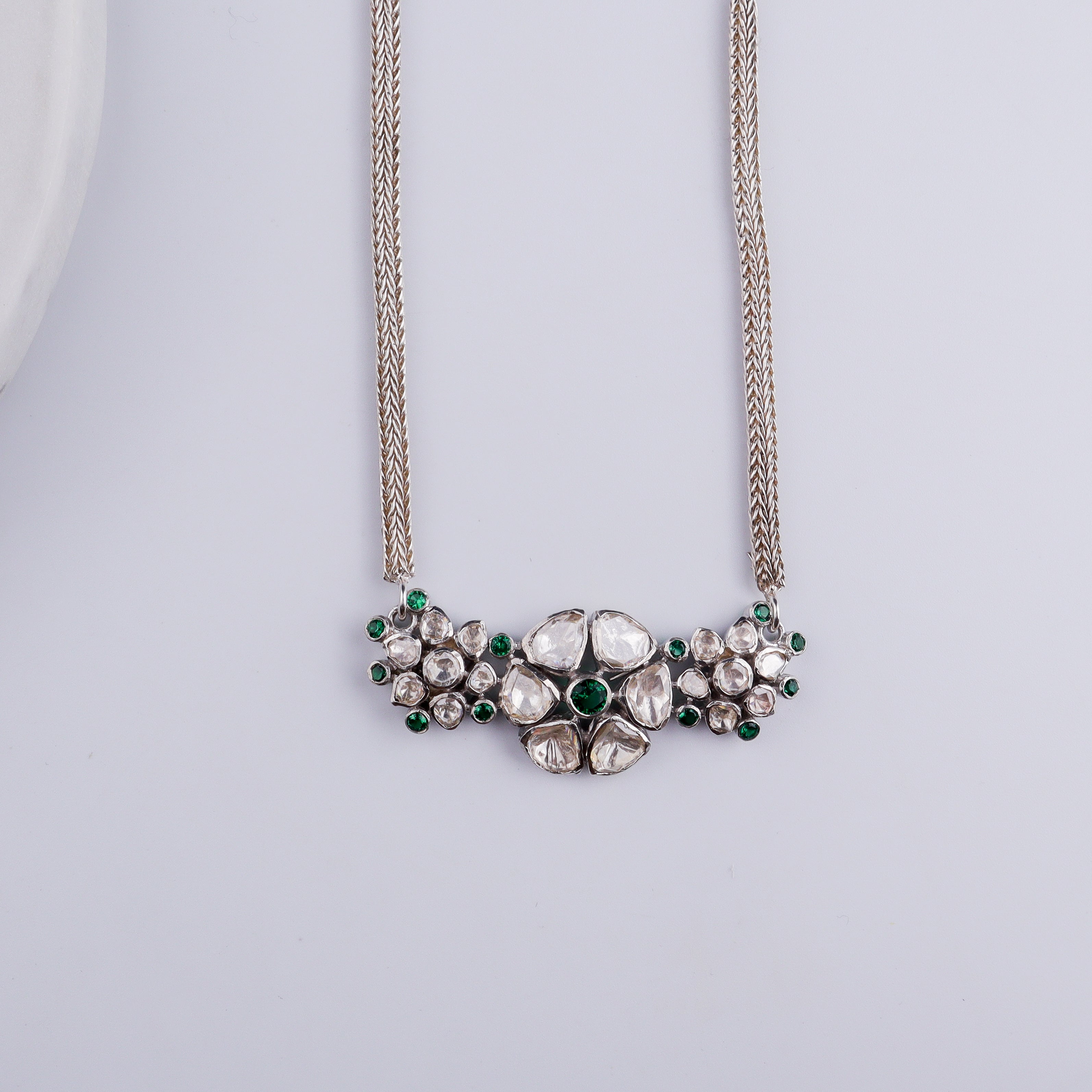 Polki Choker Silver Necklace (Moissanite)