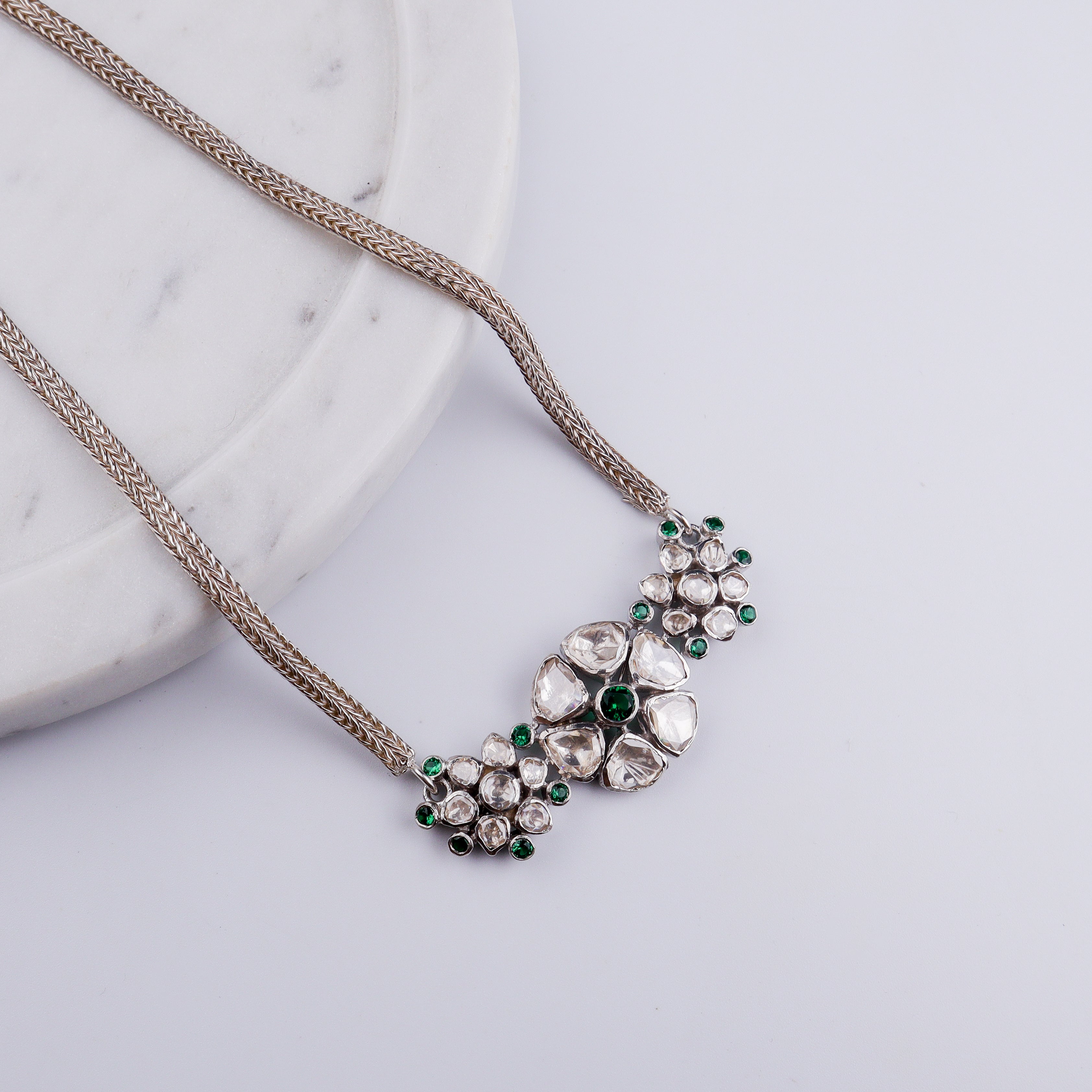 Polki Choker Silver Necklace (Moissanite)