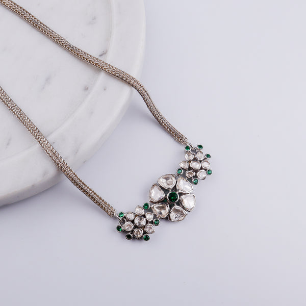 Polki Choker Silver Necklace (Moissanite)