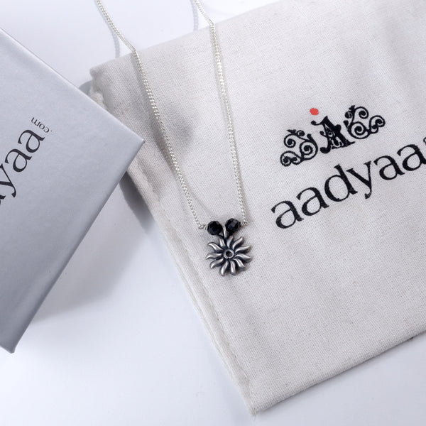 Sun Charm Mangalsutra with black beads and silver sun pendant