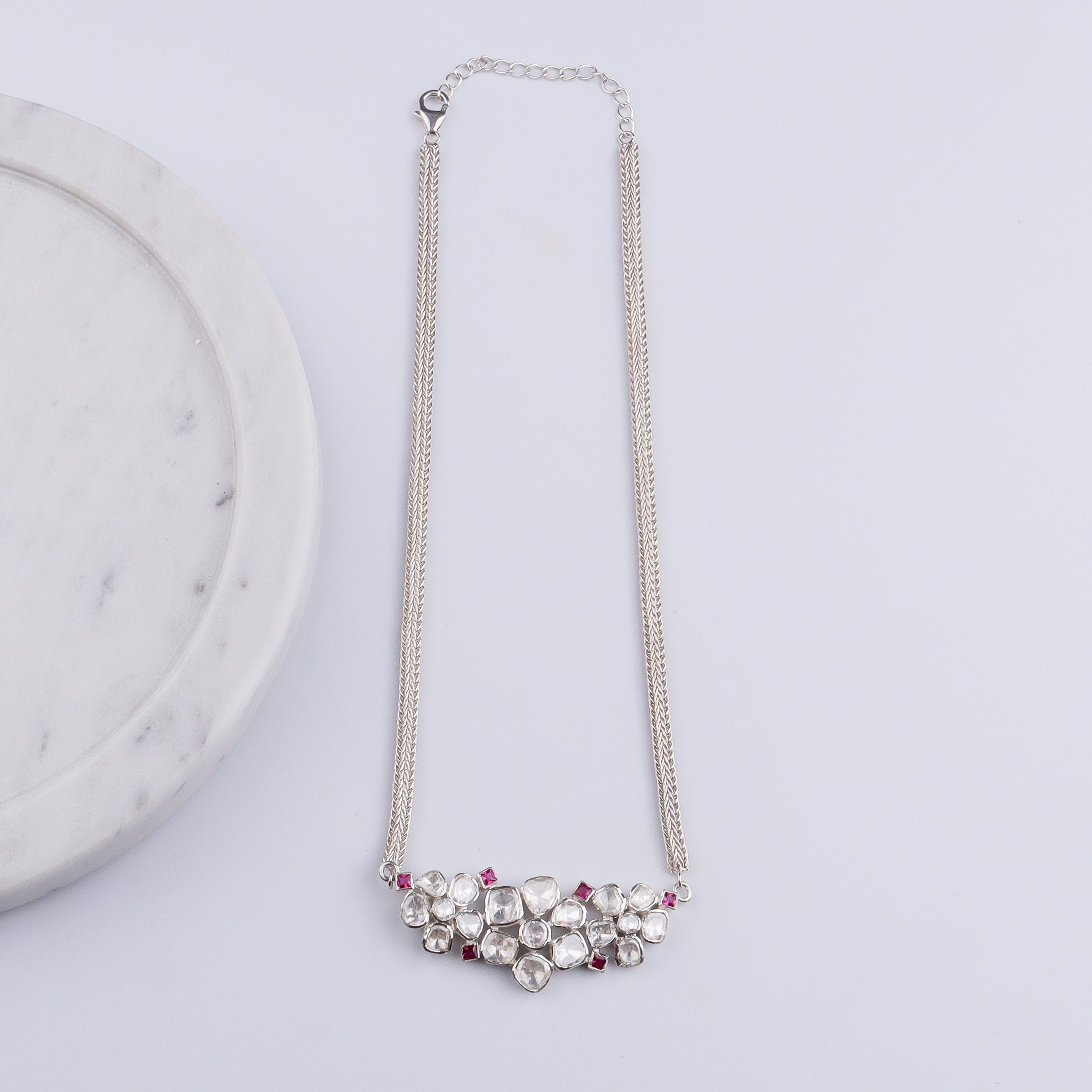 Polki Choker Silver Oxidized Chain Necklace (Moissanite)(Made to order)