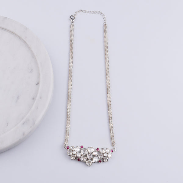 Polki Choker Silver Oxidized Chain Necklace (Moissanite)(Made to order)