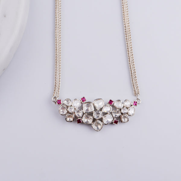 Polki Choker Silver Oxidized Chain Necklace (Moissanite)(Made to order)