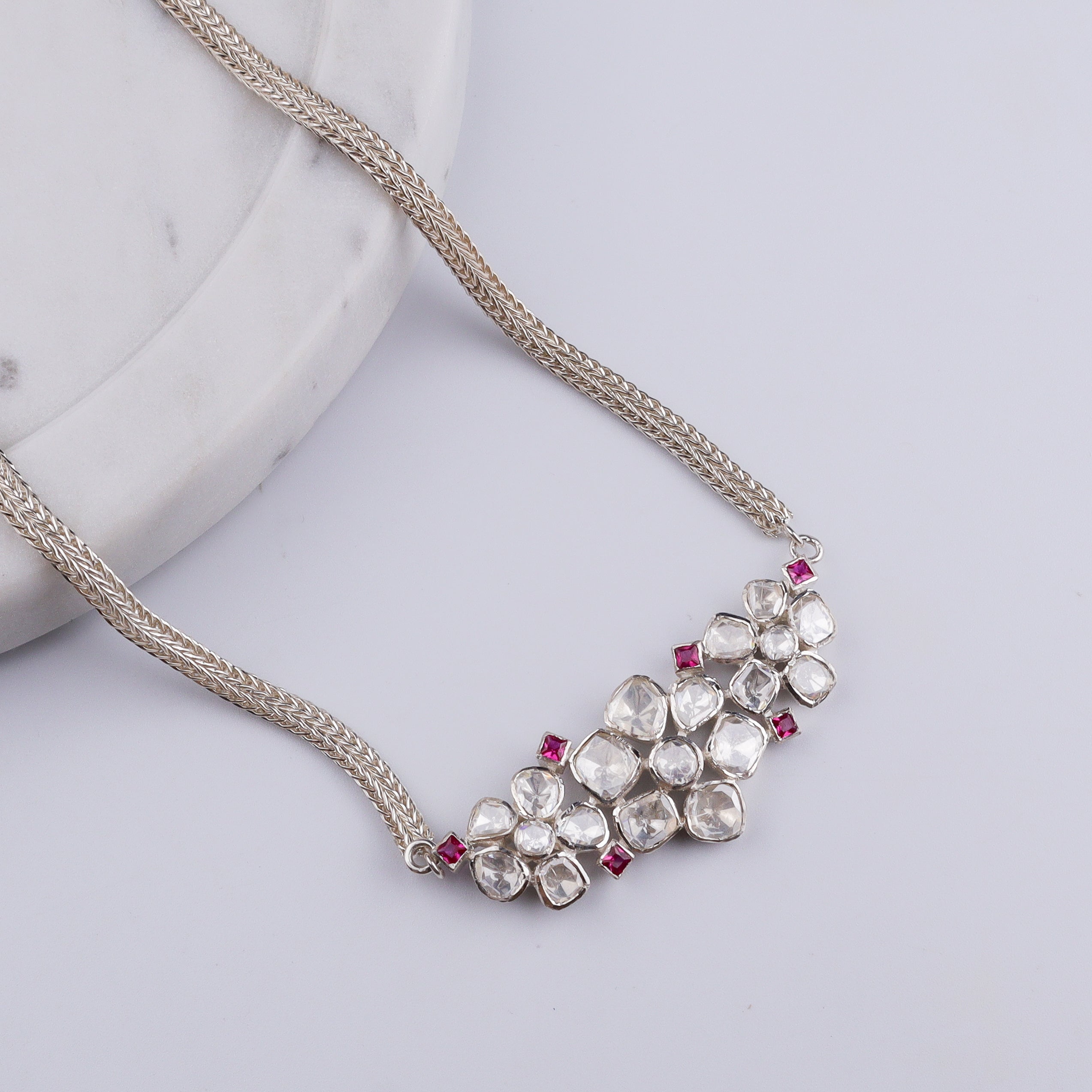Polki Choker Silver Oxidized Chain Necklace (Moissanite)(Made to order)