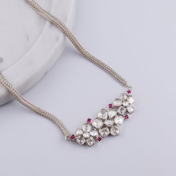 Polki Choker Silver Oxidized Chain Necklace (Moissanite)(Made to order)