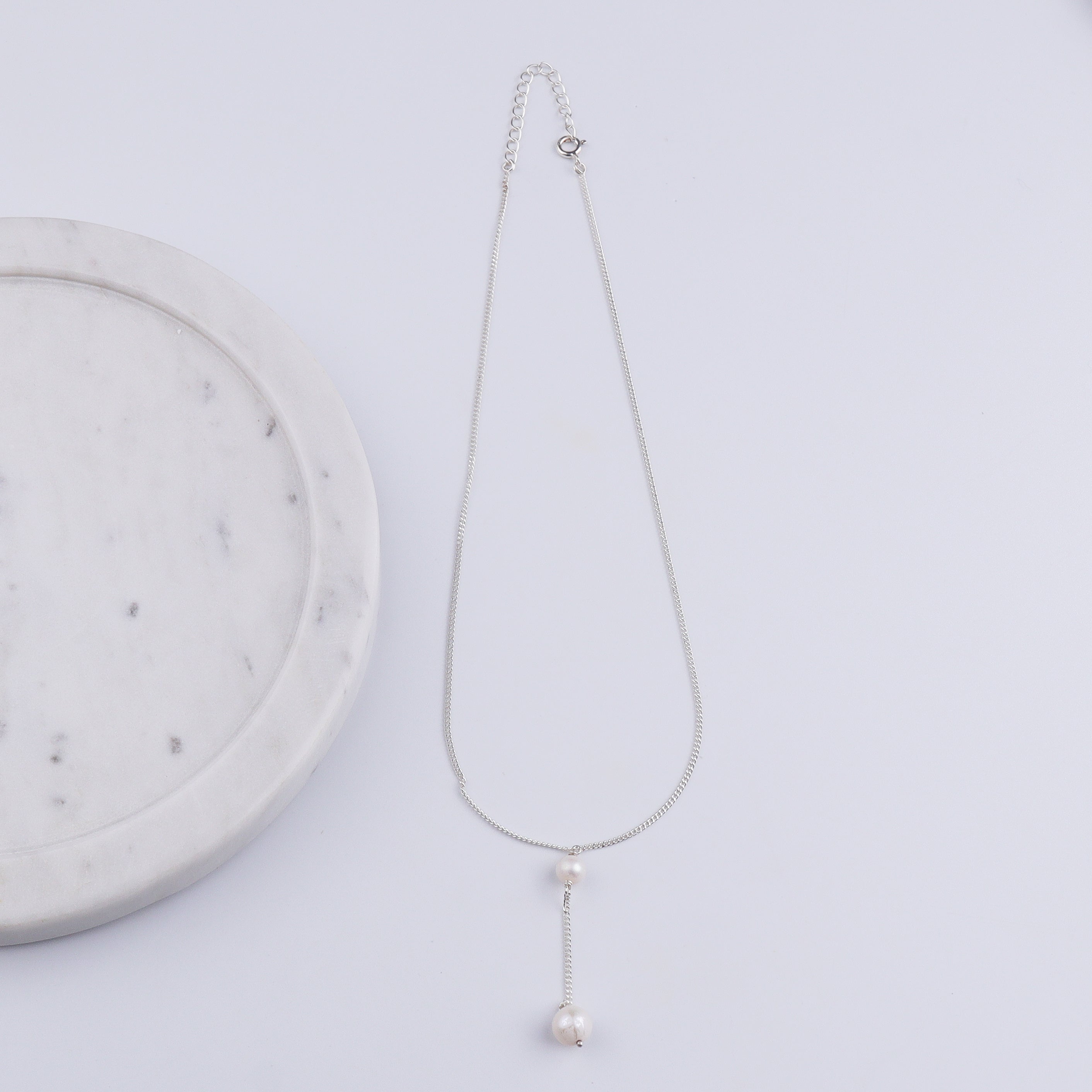 Classic Silver Pearl 'Y' Necklace