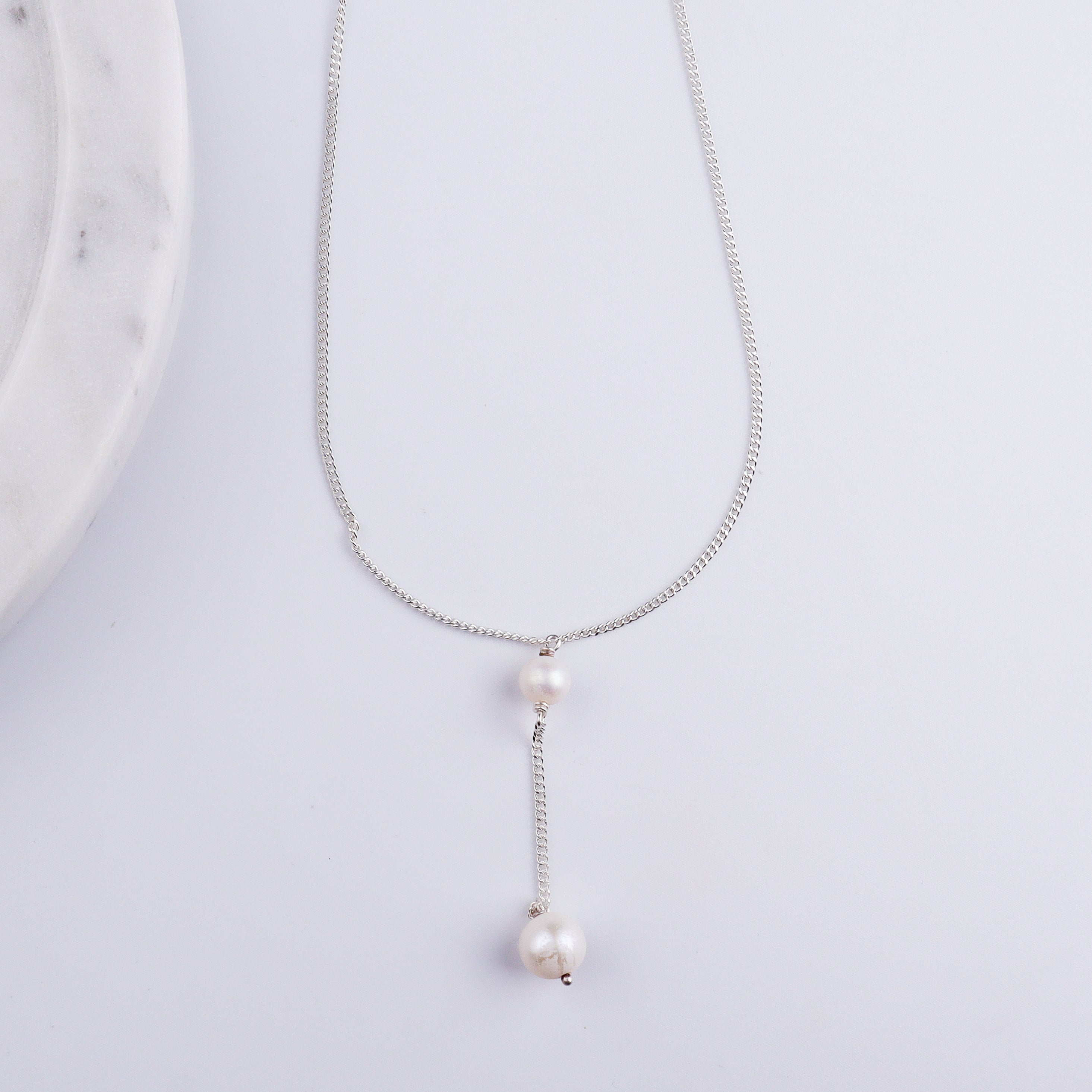 Classic Silver Pearl 'Y' Necklace
