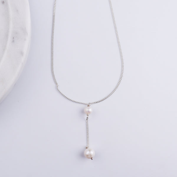 Classic Silver Pearl 'Y' Necklace