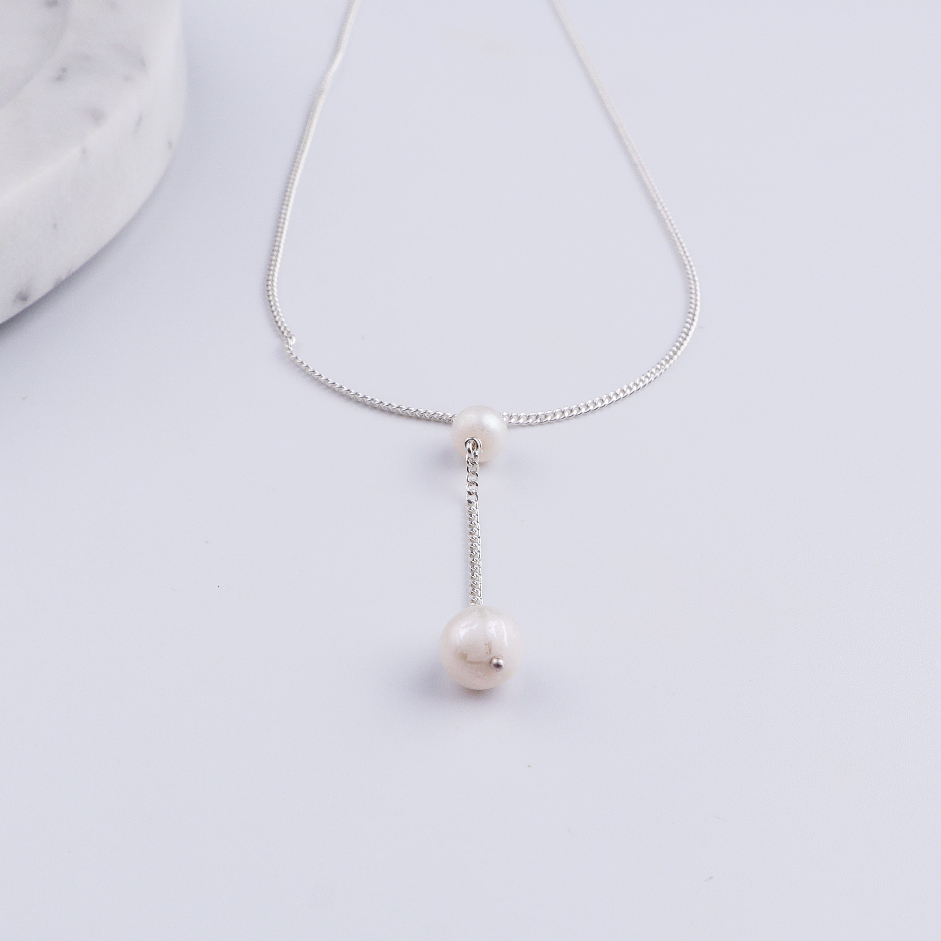 Classic Silver Pearl 'Y' Necklace