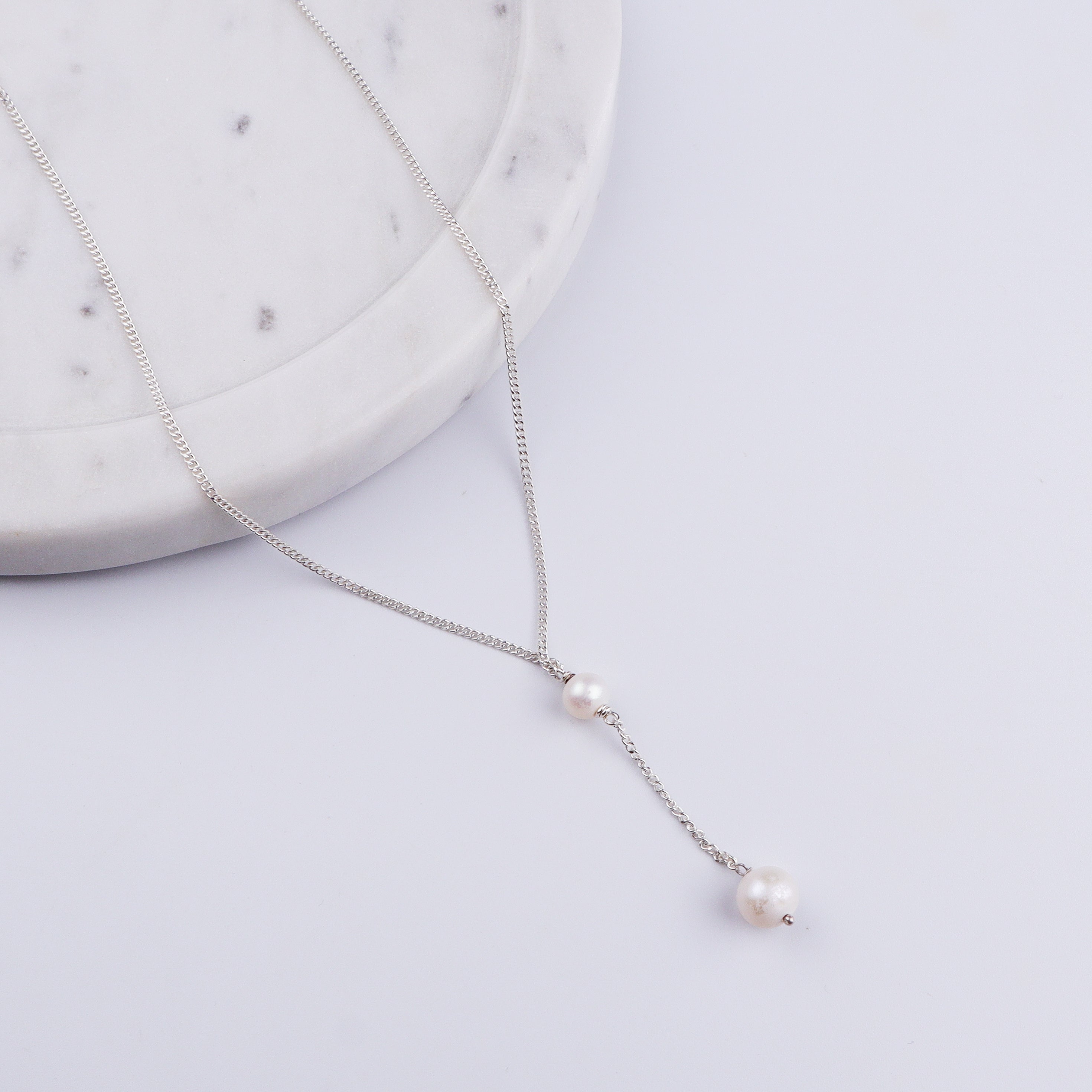 Classic Silver Pearl 'Y' Necklace