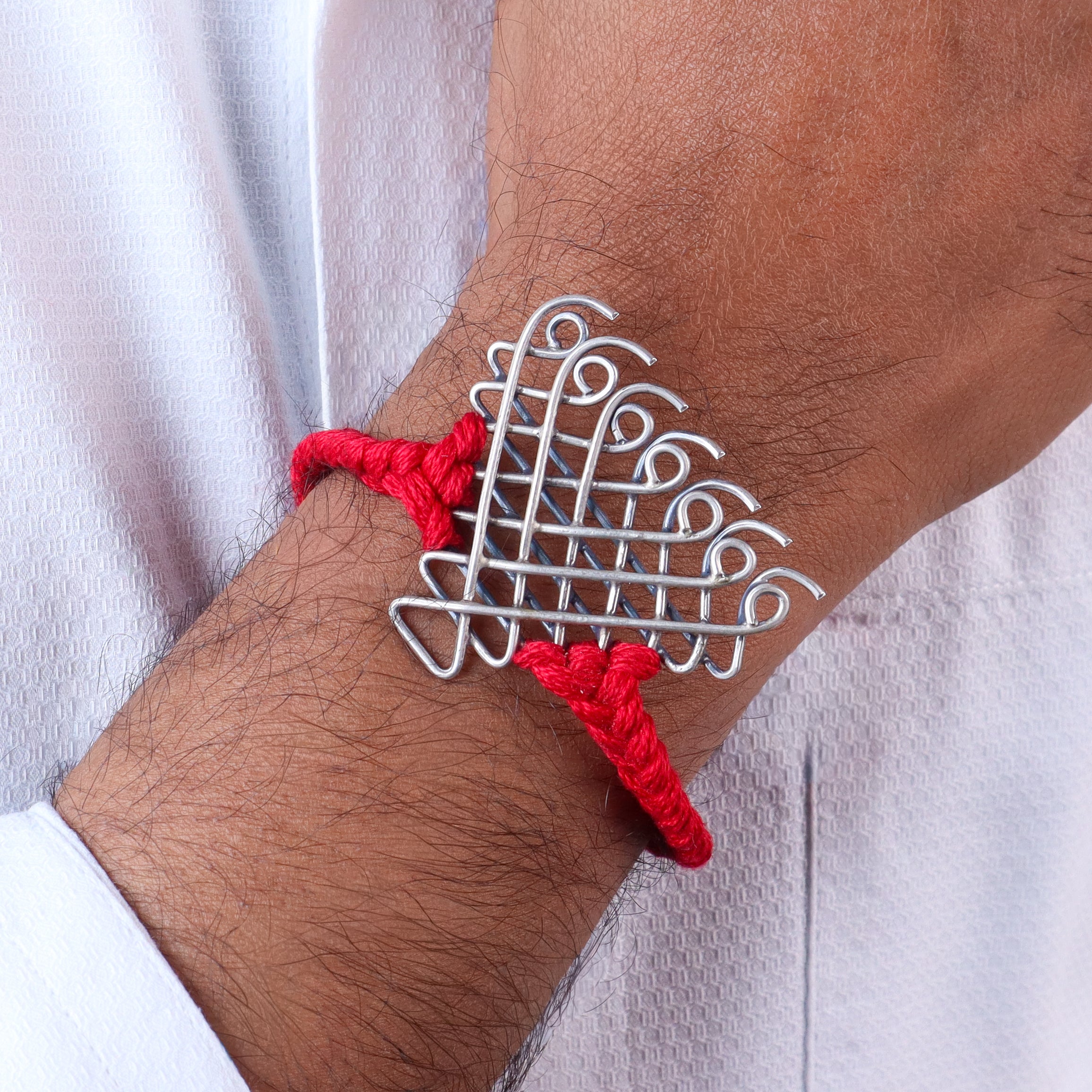 Red Thread Saraswati Bracelet – Big Motif | 92.5 Silver