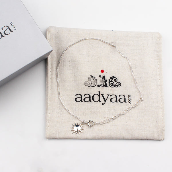 92.5 sterling silver chain anklet with sun charm