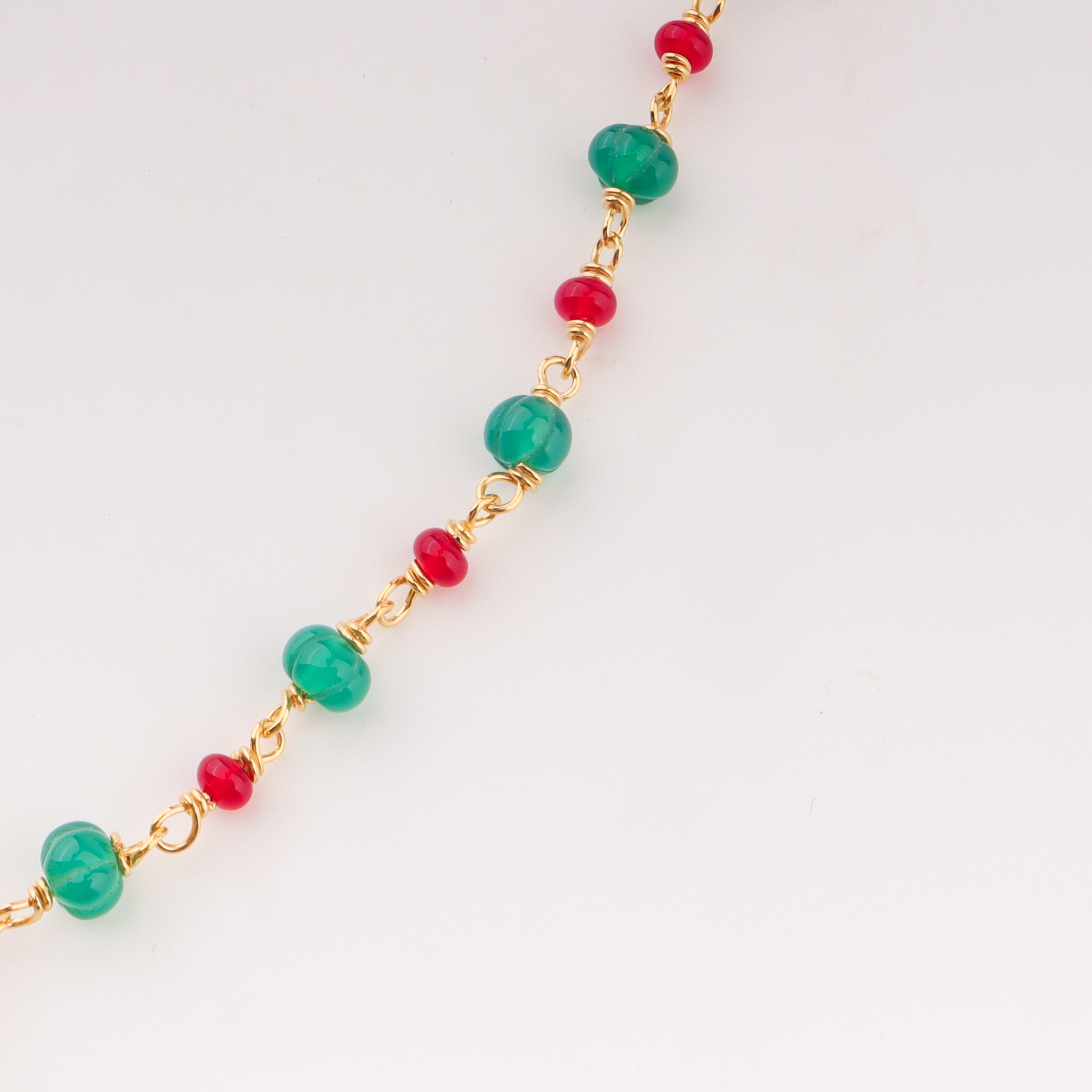 Gold Plated Pendant necklace with Ruby and Green Onyx