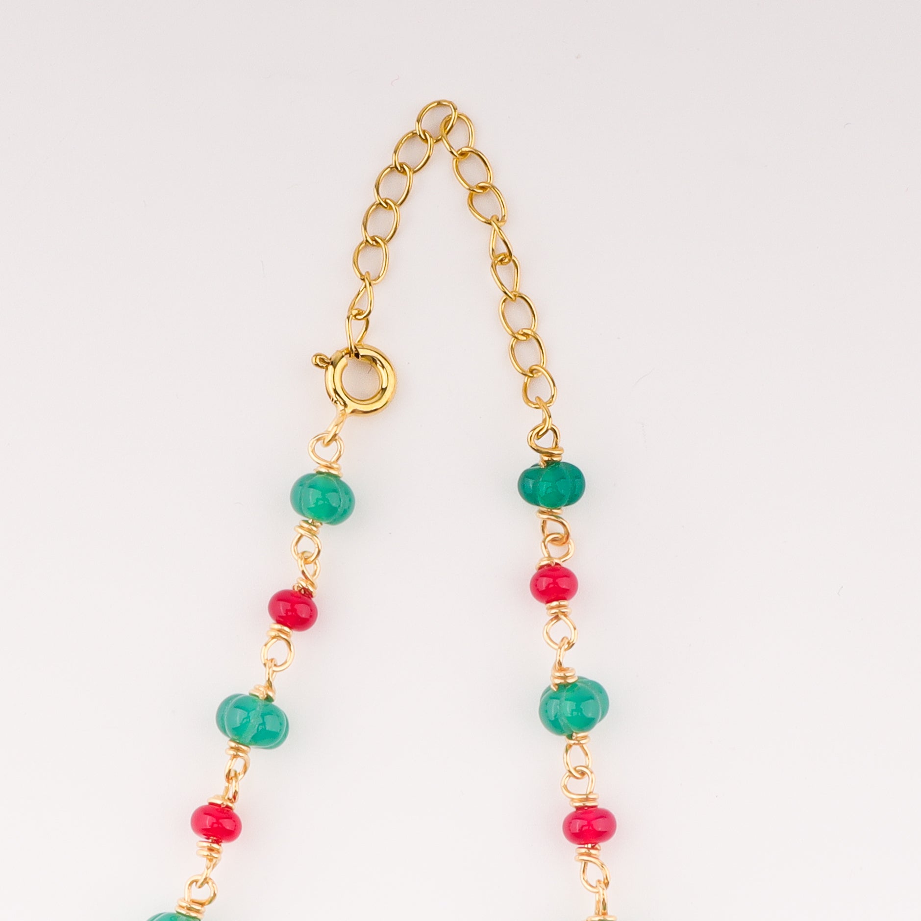 Gold Plated Pendant necklace with Ruby and Green Onyx