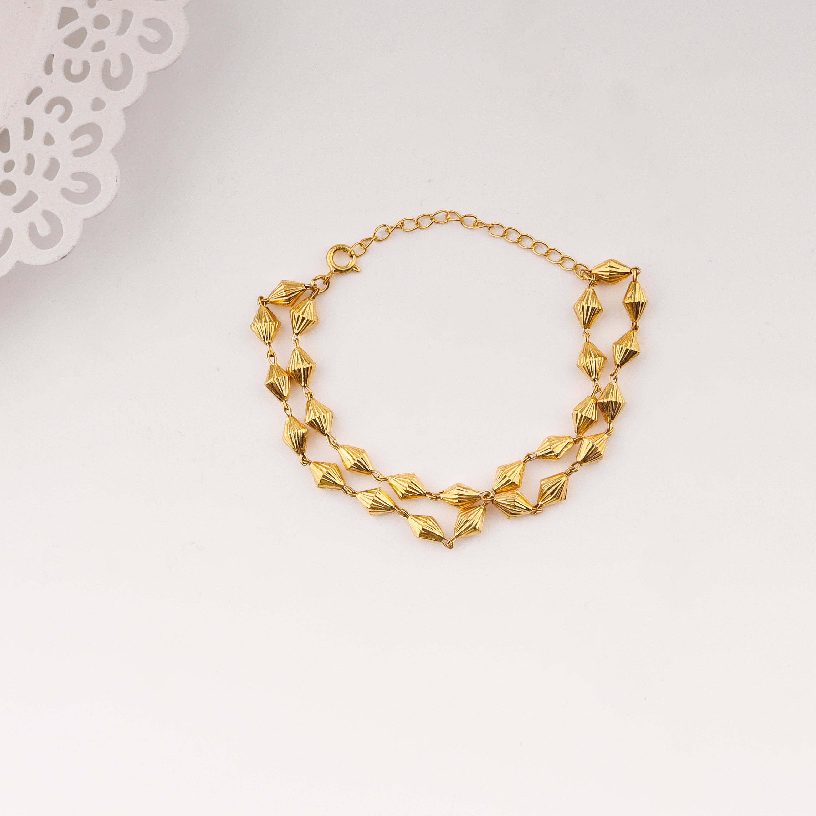 Gold plated double layer silver bead bracelet