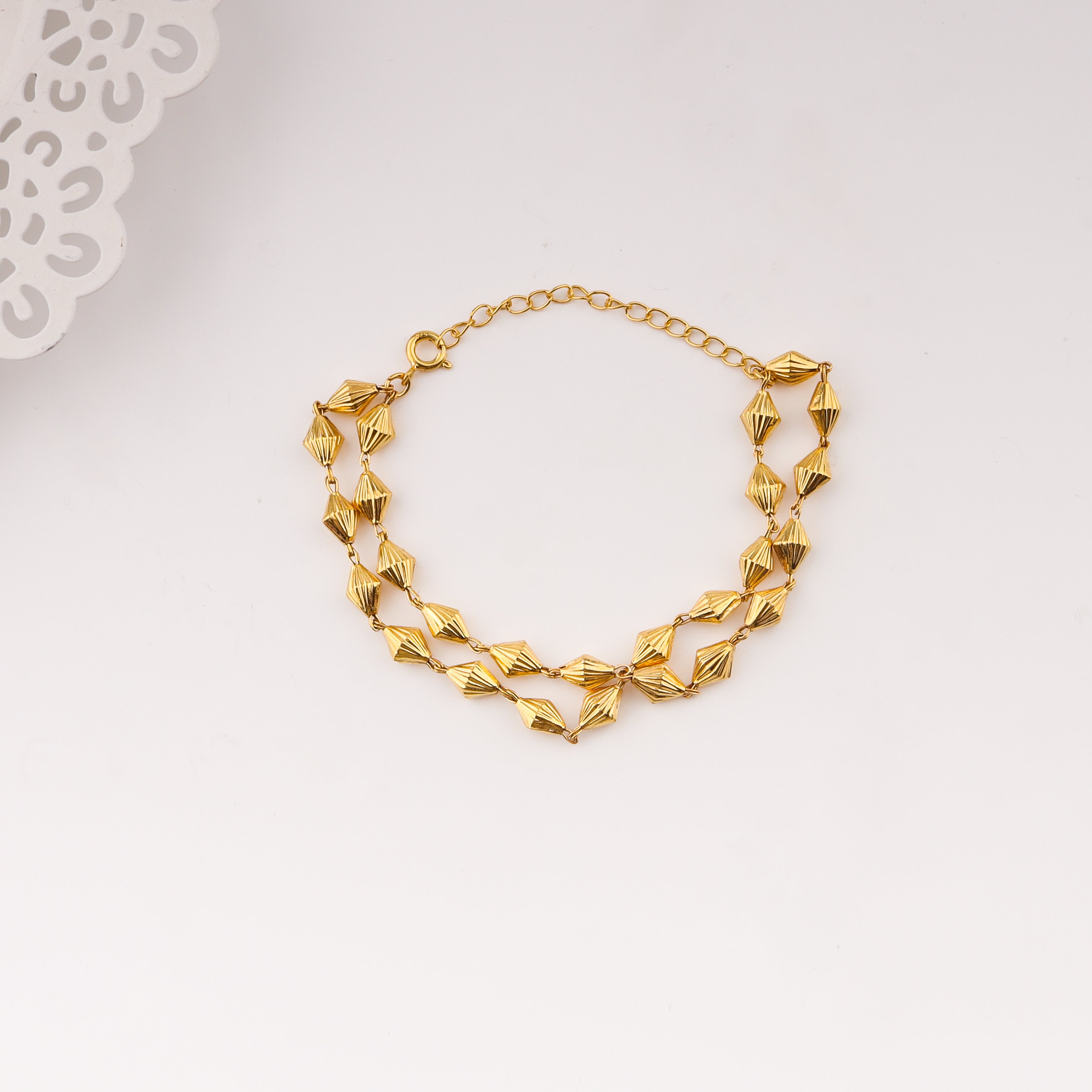 Gold plated double layer silver bead bracelet
