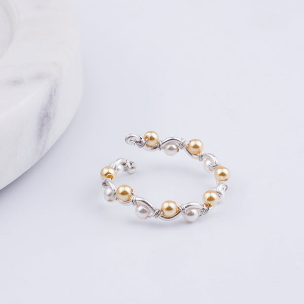 Golden & White Pearl Twisted Ring (Project Handmade)