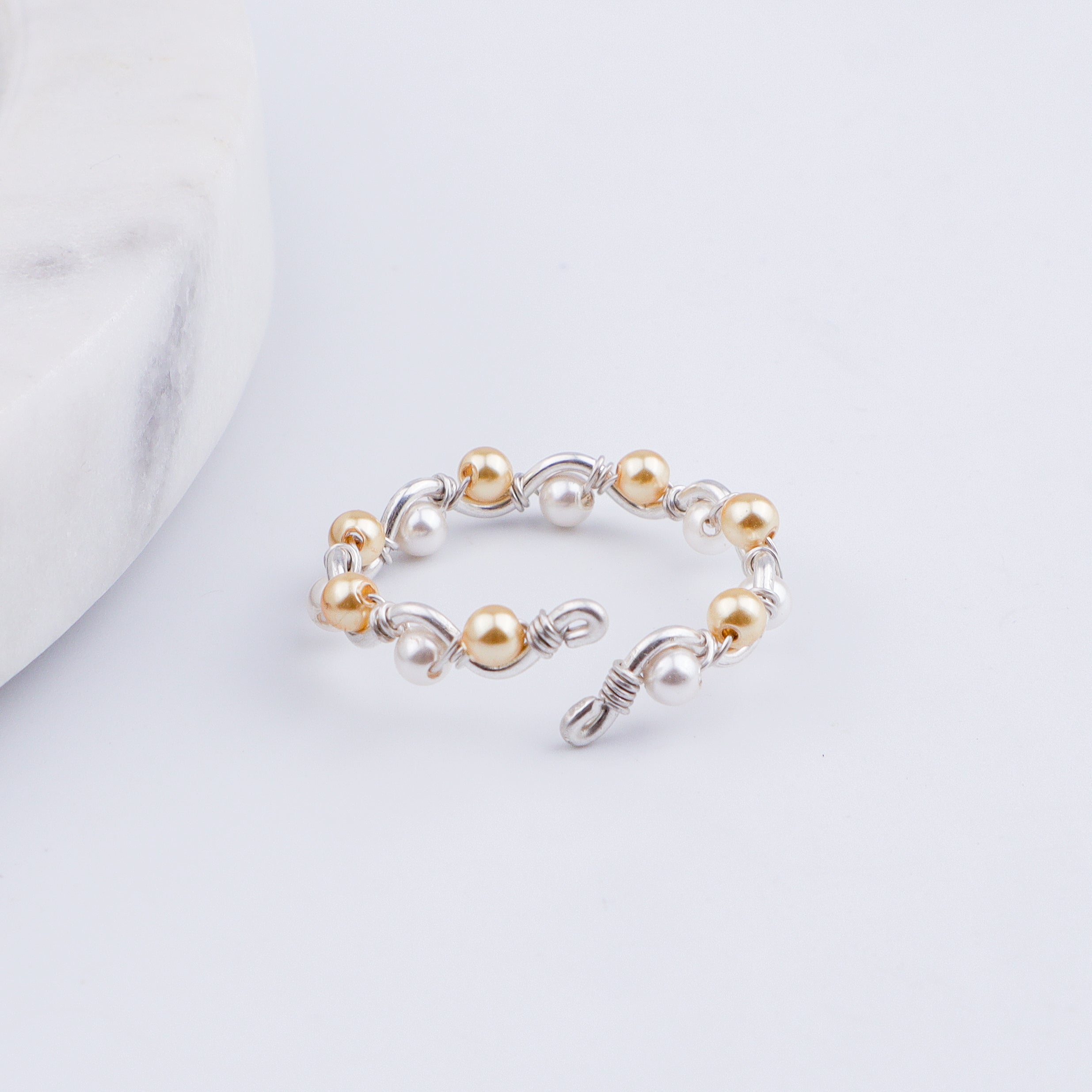 Golden & White Pearl Twisted Ring (Project Handmade)