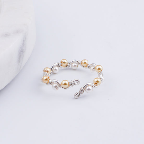 Golden & White Pearl Twisted Ring (Project Handmade)