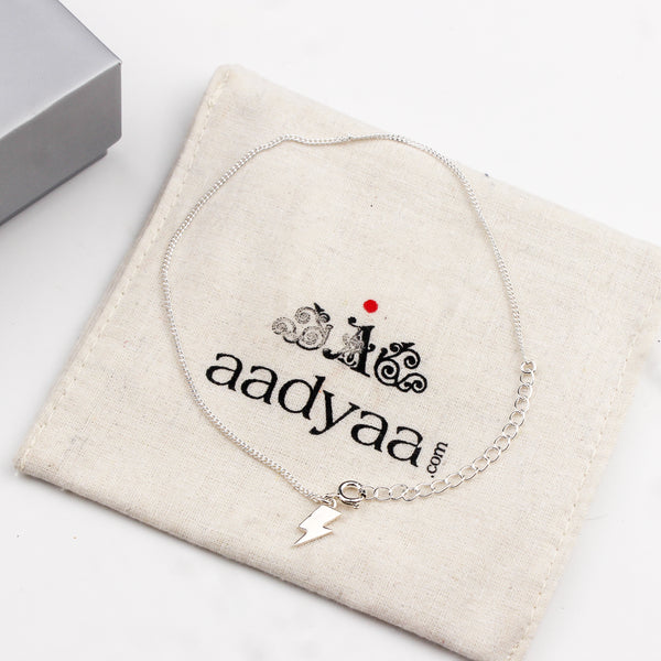 Silver Chain & Storm Charm Anklet in 92.5 sterling silver