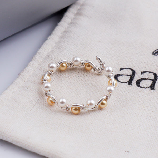 Golden & White Pearl Twisted Ring (Project Handmade)