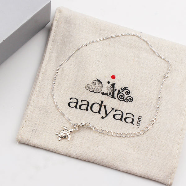 92.5 sterling silver chain anklet with turtle charm