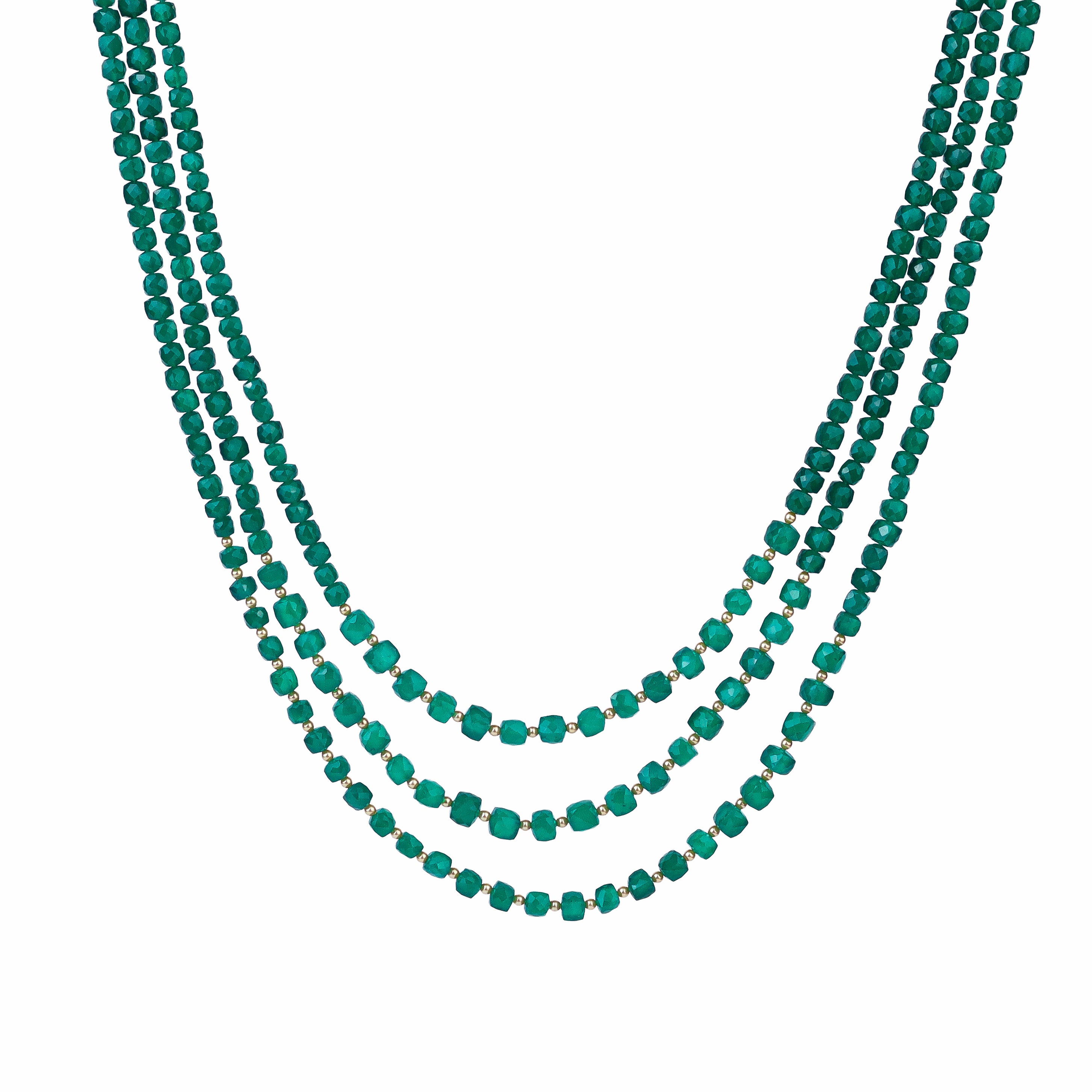 Luxe Necklace - Green Onyx & Golden Pearls